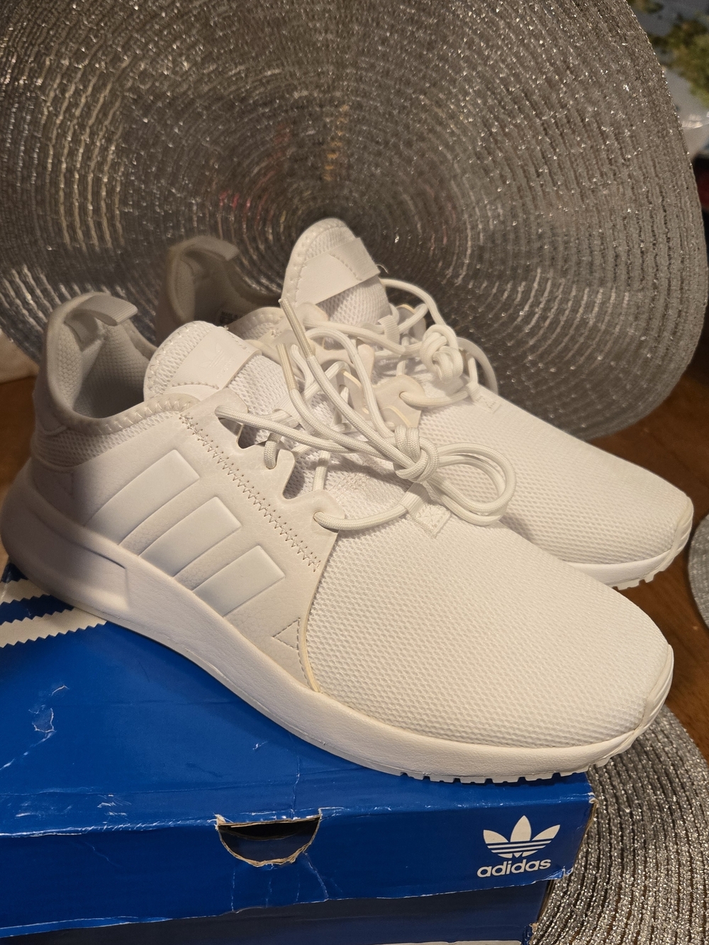Adidas Blue Trefoil Shoe Box - White GIRL Sneakers Striped Logo New With Box